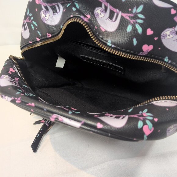 Under One Sky Faux Leather Sloth Backpack Bag Hearts Black Multicolor Mini Small - Picture 7 of 16